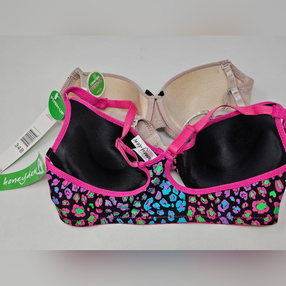NWT Honeydew Bra Bundle of Two Sz. 34B Nude/Black & Pink Cheetah - Picture 2 of 2